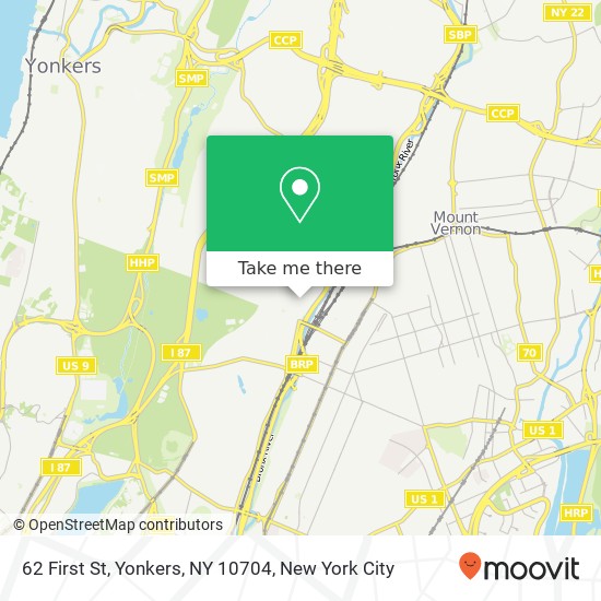 Mapa de 62 First St, Yonkers, NY 10704