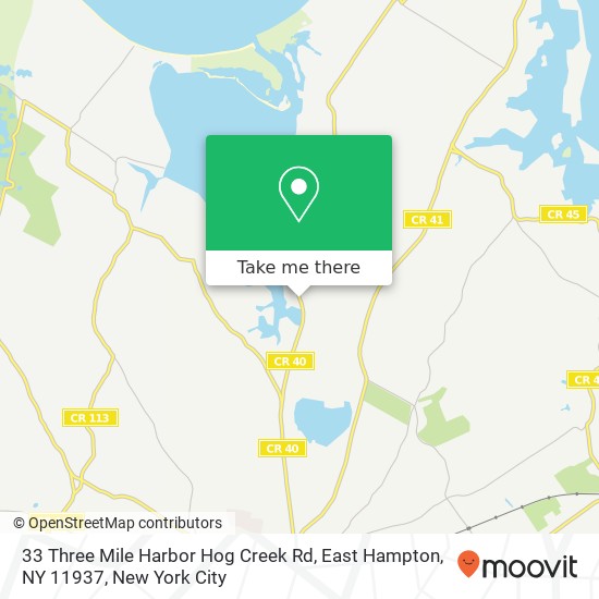 Mapa de 33 Three Mile Harbor Hog Creek Rd, East Hampton, NY 11937