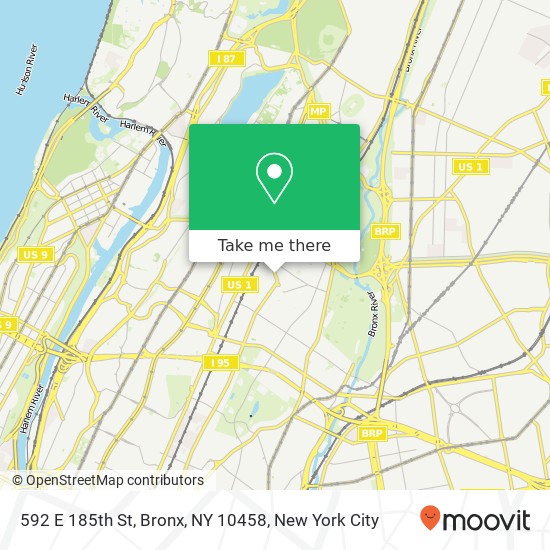 Mapa de 592 E 185th St, Bronx, NY 10458