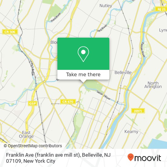 Mapa de Franklin Ave (franklin ave mill st), Belleville, NJ 07109