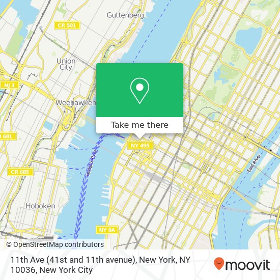 Mapa de 11th Ave (41st and 11th avenue), New York, NY 10036