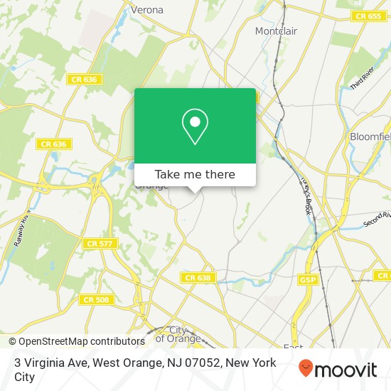 Mapa de 3 Virginia Ave, West Orange, NJ 07052