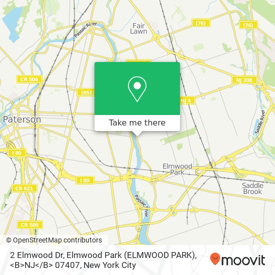 Mapa de 2 Elmwood Dr, Elmwood Park (ELMWOOD PARK), <B>NJ< / B> 07407