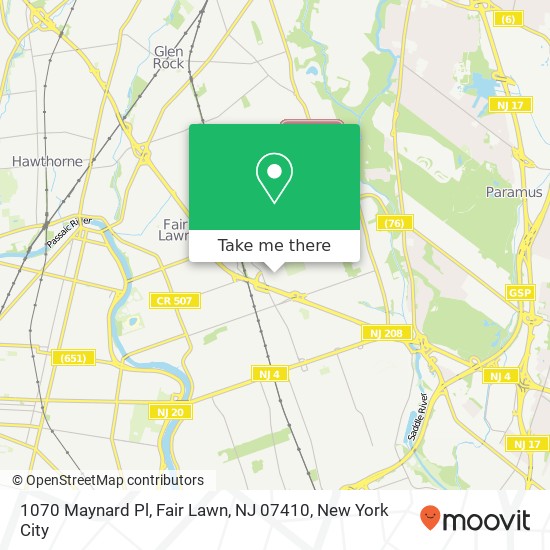 Mapa de 1070 Maynard Pl, Fair Lawn, NJ 07410