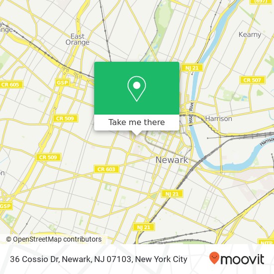 Mapa de 36 Cossio Dr, Newark, NJ 07103