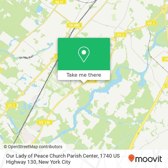 Mapa de Our Lady of Peace Church Parish Center, 1740 US Highway 130