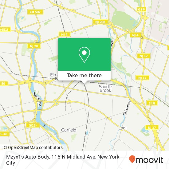 Mapa de Mzyx1s Auto Body, 115 N Midland Ave