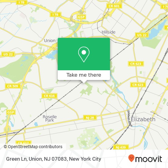 Mapa de Green Ln, Union, NJ 07083