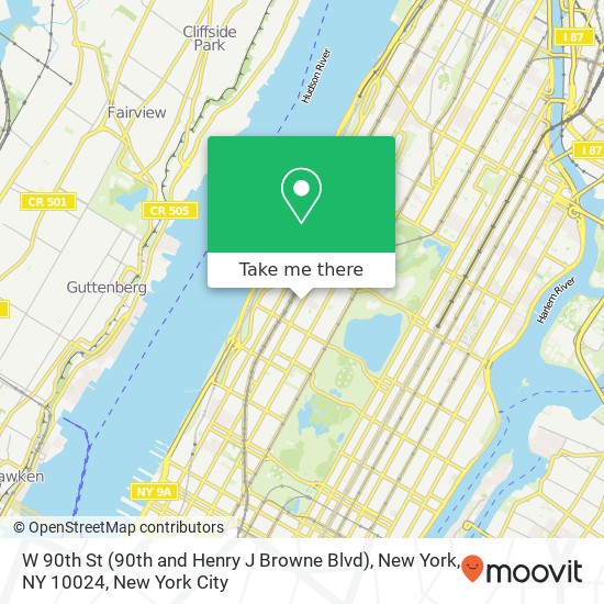 Mapa de W 90th St (90th and Henry J Browne Blvd), New York, NY 10024