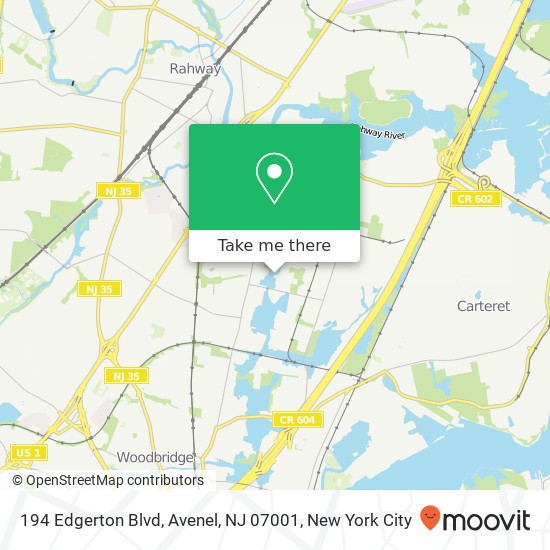 Mapa de 194 Edgerton Blvd, Avenel, NJ 07001