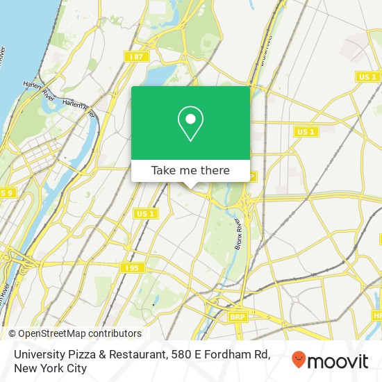 Mapa de University Pizza & Restaurant, 580 E Fordham Rd