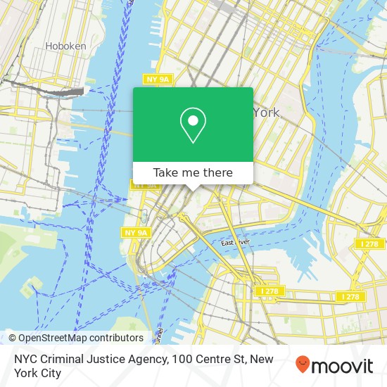 Mapa de NYC Criminal Justice Agency, 100 Centre St