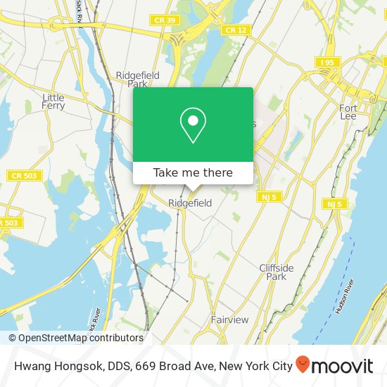 Mapa de Hwang Hongsok, DDS, 669 Broad Ave