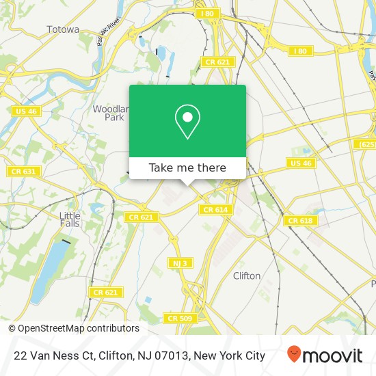 Mapa de 22 Van Ness Ct, Clifton, NJ 07013