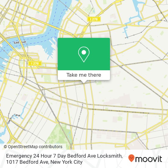Mapa de Emergency 24 Hour 7 Day Bedford Ave Locksmith, 1017 Bedford Ave