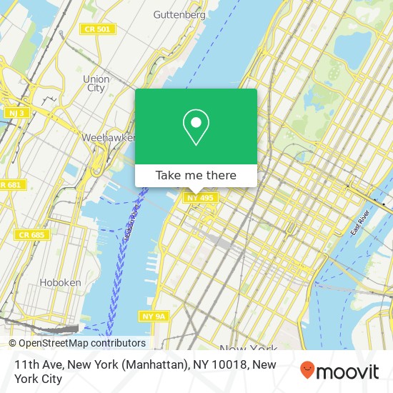 Mapa de 11th Ave, New York (Manhattan), NY 10018