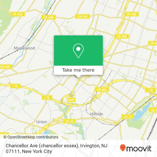 Chancellor Ave (chancellor essex), Irvington, NJ 07111 map