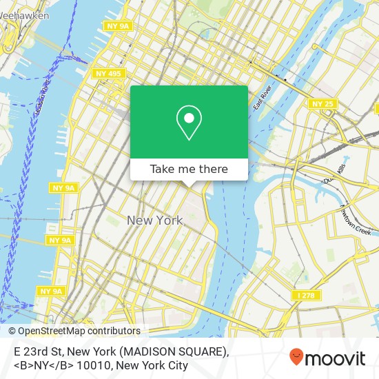 E 23rd St, New York (MADISON SQUARE), <B>NY< / B> 10010 map
