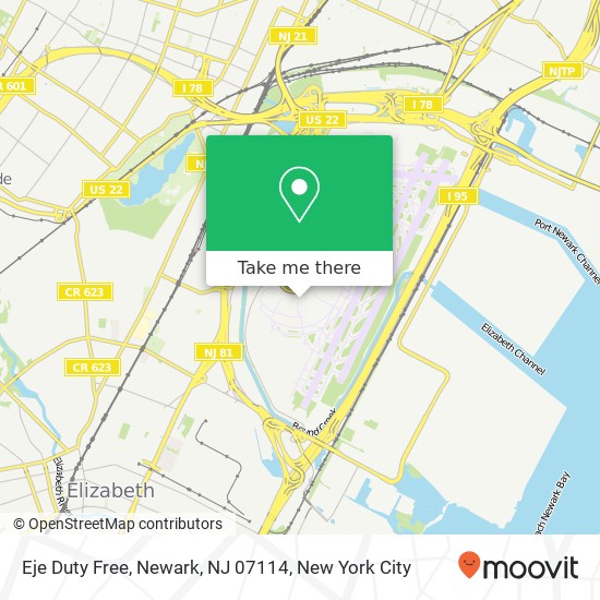 Mapa de Eje Duty Free, Newark, NJ 07114