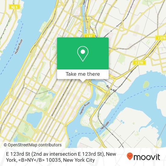 Mapa de E 123rd St (2nd av intersection E 123rd St), New York, <B>NY< / B> 10035