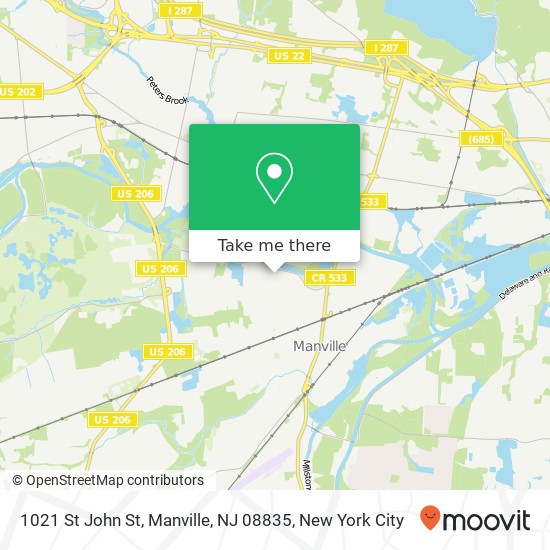 Mapa de 1021 St John St, Manville, NJ 08835