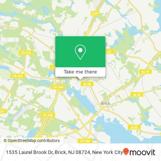 Mapa de 1535 Laurel Brook Dr, Brick, NJ 08724