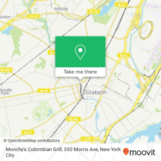 Mapa de Monchy's Colombian Grill, 330 Morris Ave