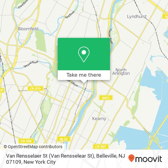 Mapa de Van Rensselaer St (Van Rensselear St), Belleville, NJ 07109