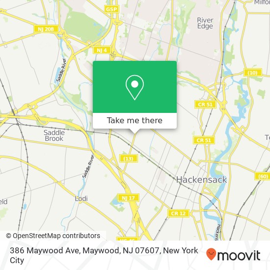 Mapa de 386 Maywood Ave, Maywood, NJ 07607
