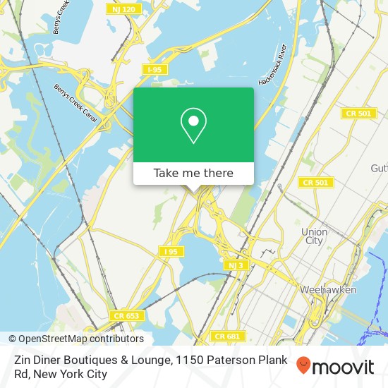 Mapa de Zin Diner Boutiques & Lounge, 1150 Paterson Plank Rd
