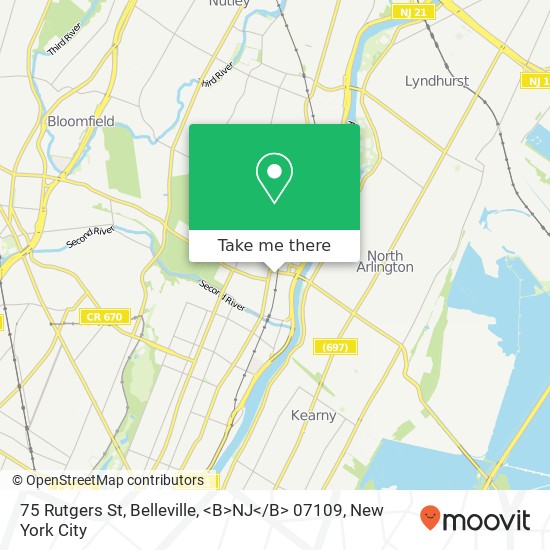 Mapa de 75 Rutgers St, Belleville, <B>NJ< / B> 07109