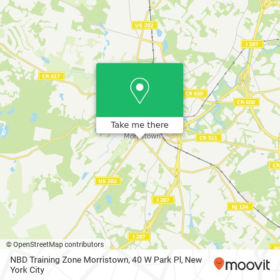 Mapa de NBD Training Zone Morristown, 40 W Park Pl