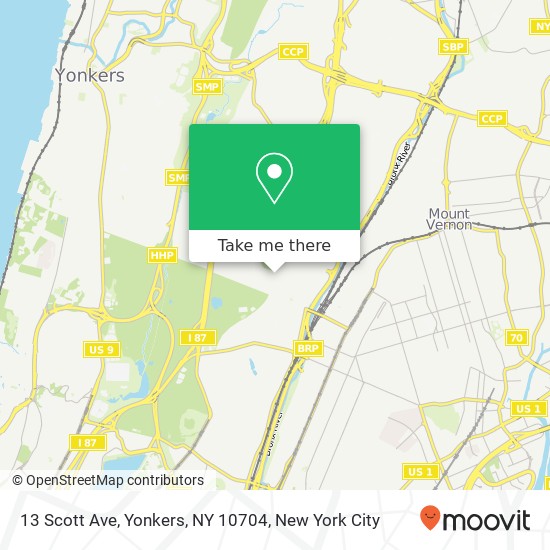 Mapa de 13 Scott Ave, Yonkers, NY 10704