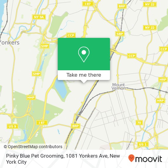 Mapa de Pinky Blue Pet Grooming, 1081 Yonkers Ave