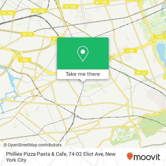 Mapa de Phillies Pizza Pasta & Cafe, 74-02 Eliot Ave