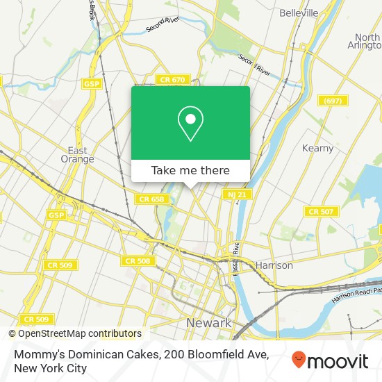 Mapa de Mommy's Dominican Cakes, 200 Bloomfield Ave