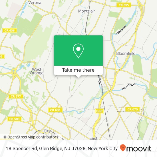 Mapa de 18 Spencer Rd, Glen Ridge, NJ 07028