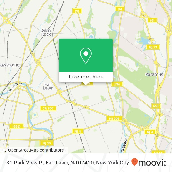 Mapa de 31 Park View Pl, Fair Lawn, NJ 07410