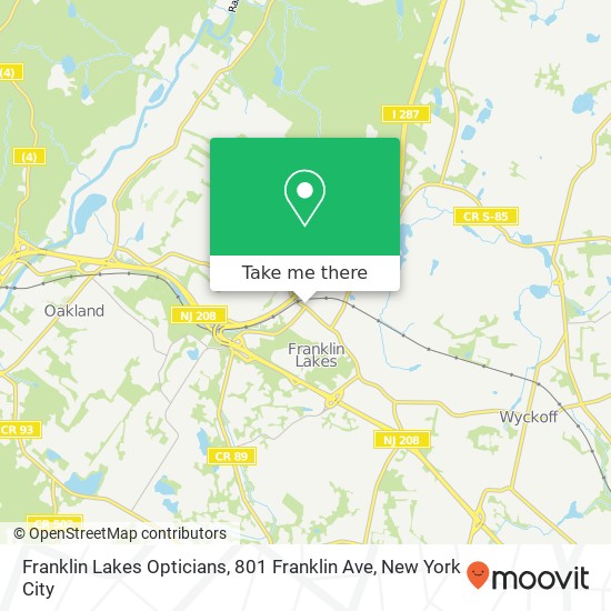 Mapa de Franklin Lakes Opticians, 801 Franklin Ave