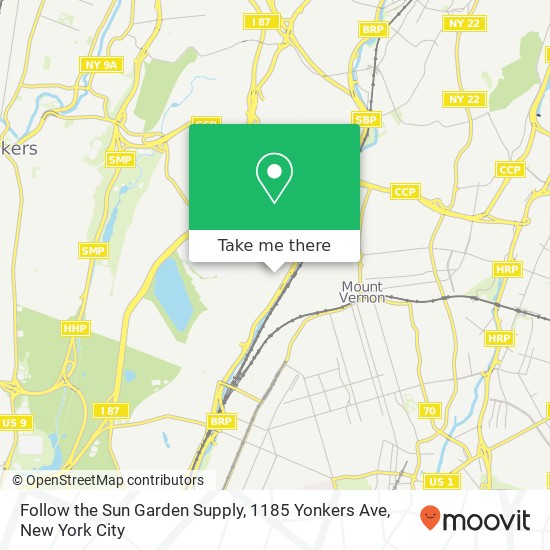 Mapa de Follow the Sun Garden Supply, 1185 Yonkers Ave