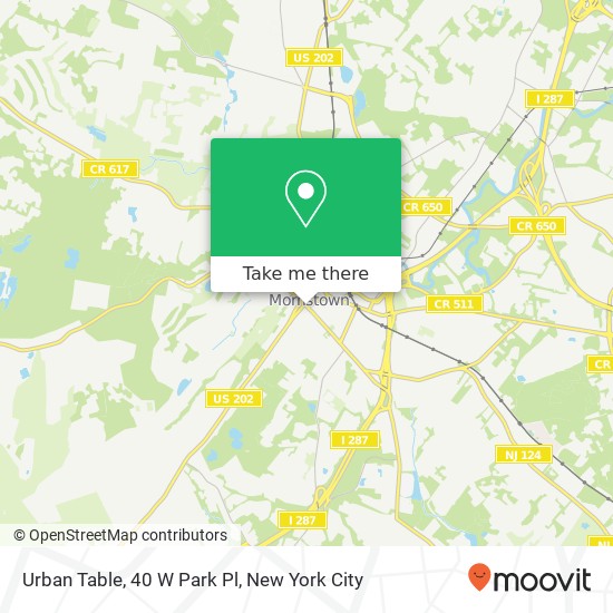 Mapa de Urban Table, 40 W Park Pl