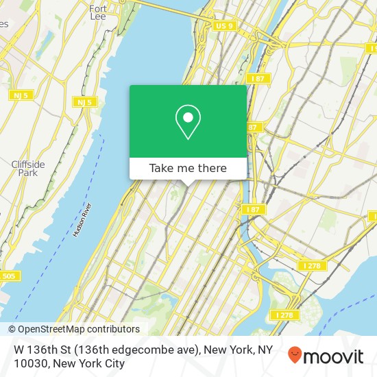 Mapa de W 136th St (136th edgecombe ave), New York, NY 10030