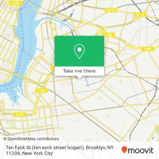 Mapa de Ten Eyck St (ten eyck street bogart), Brooklyn, NY 11206