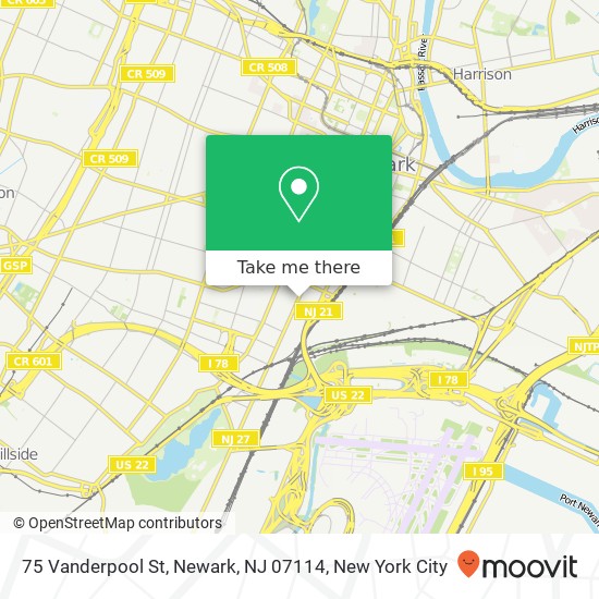 Mapa de 75 Vanderpool St, Newark, NJ 07114