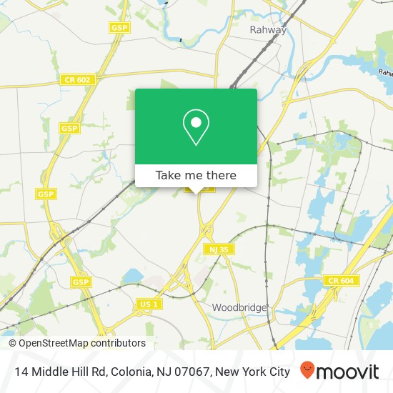 Mapa de 14 Middle Hill Rd, Colonia, NJ 07067