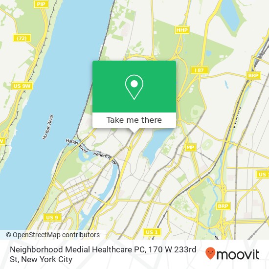 Mapa de Neighborhood Medial Healthcare PC, 170 W 233rd St