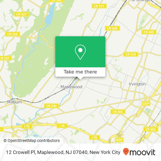 Mapa de 12 Crowell Pl, Maplewood, NJ 07040