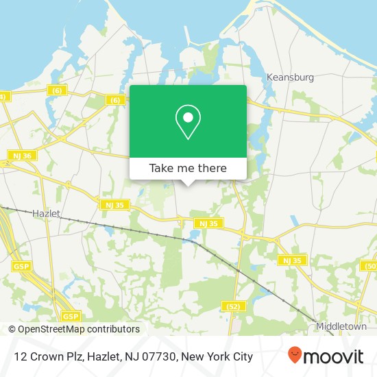 Mapa de 12 Crown Plz, Hazlet, NJ 07730