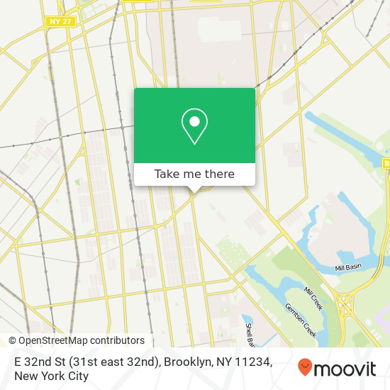Mapa de E 32nd St (31st east 32nd), Brooklyn, NY 11234
