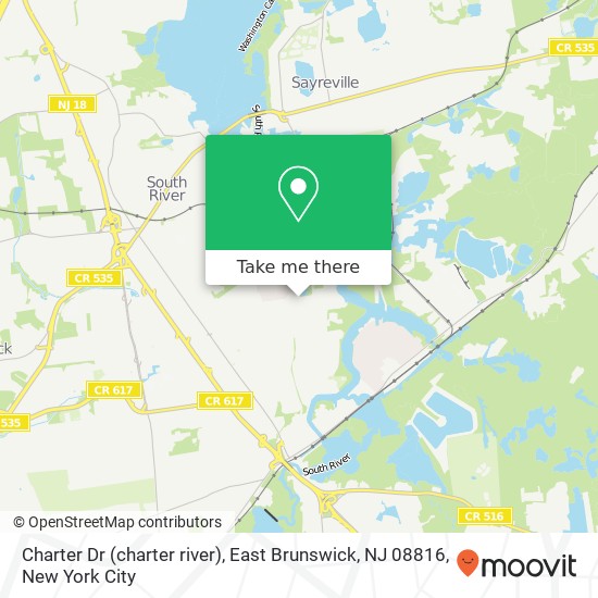 Mapa de Charter Dr (charter river), East Brunswick, NJ 08816